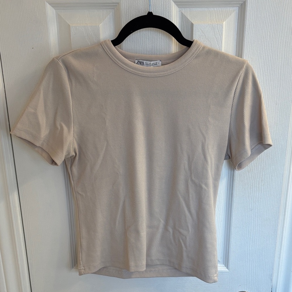 Zara Light Beige Short Sleeve Top